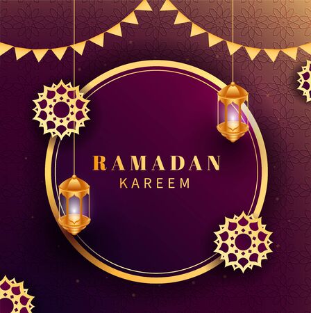 Creative abstract background Illustration with decoration of islamic holy month of ramadan kareem design with realistic lantern.の写真素材