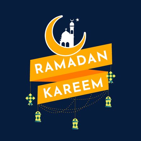 Islamic holy month of Ramadan Kareem Badges, emblem with calligraphy or typography text.のイラスト素材