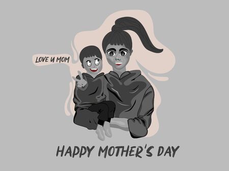 Happy Mother's Day minimal design concept with Love of mother and child black dark vector illustration. Use for social media banner, poster, advertisement, post, sale.のイラスト素材