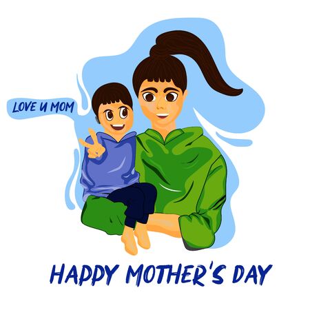 Minimal design for mother's day social media post, banner, advertisement post with love of mother and child colorful vector illustration.のイラスト素材