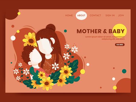 Happy mother's day. Landing page or template for explaining the relationship between mother and child, Website header or poster design for mothers day.のイラスト素材