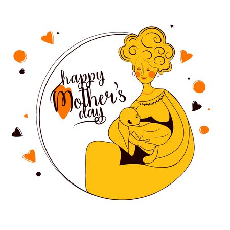 Mother's Day line art design concept in white bg vector,illustration of mother and baby. wish your mom happy mother's day use this greeting card. Use for social media banner, post, advertisement.のイラスト素材
