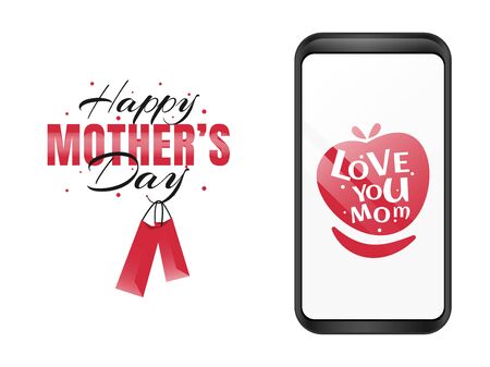 Happy mother's day, Love you Mom. Mobile wallpaper screen design concept on mother's day with beautiful calligraphy text.のイラスト素材