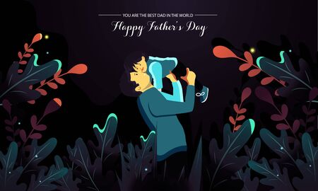 Father and son happy moment in night concept , celebrating father's day, happy father and his son.のイラスト素材