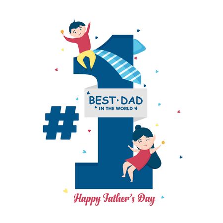 Happy father's day. hashtage father's day concept with happy faces of a small little girl and a boy and father tie for world no one best dad.のイラスト素材
