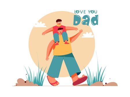 Happy father's day vector illustration abstract creative concept design with modern character, Happy father and his son sitting on his shoulder they enjoy the day.のイラスト素材