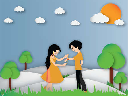 Rakshabadhan fetival of brother and sistr love and care, paper cutout background, dayのイラスト素材