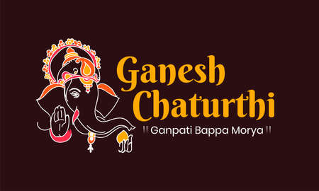 Happy Ganesh Chaturthi. creative calligraphy for indian festival ganesh chaturthi. typographic emblems, logo or badges. Usable for greeting cards, banners, print, t-shirts, posters and banners.のイラスト素材