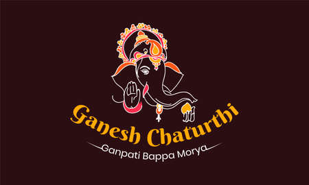Happy Ganesh Chaturthi. creative calligraphy for indian festival ganesh chaturthi. typographic emblems, logo or badges. Usable for greeting cards, banners, print, t-shirts, posters and banners.のイラスト素材