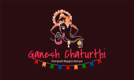 Happy Ganesh Chaturthi. creative calligraphy for indian festival ganesh chaturthi. typographic emblems, logo or badges. Usable for greeting cards, banners, print, t-shirts, posters and banners.のイラスト素材