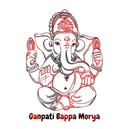 Sketched illustration of Lord Ganesha with hindi text (Oh Ganpati My Lord).のイラスト素材