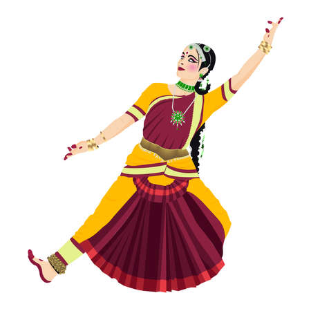 15 august.Beautiful indian women pose ofclassical dance form with beautiful blue red coloured classical dance costume and heavy jwellery.のイラスト素材