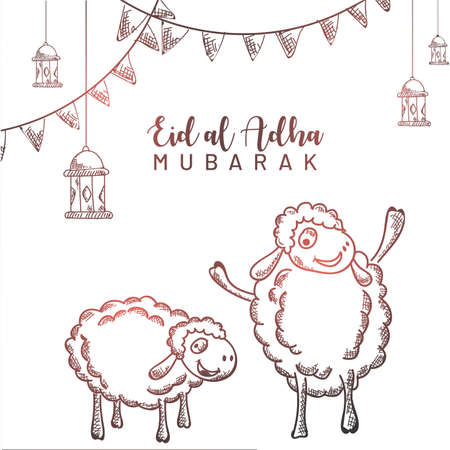 Eid al adha sketching doodle art concept on festival of sacrifice. islamic festival kurban bayrami.のイラスト素材