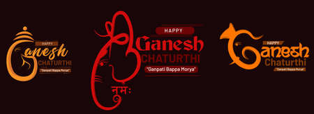 Happy Ganesh Chaturthi. creative calligraphy for indian festival ganesh chaturthi with abstract background. typographic, logo or badges. Usable for greeting cards,print, t-shirts,posters and banners.のイラスト素材