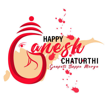 'Happy Ganesh Chaturthi' creative calligraphi for indian festival ganesh chaturthi text and vector of Ganesh ji_Vector,illustrationのイラスト素材