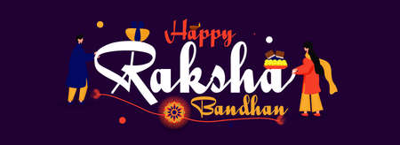 Social media banner for Happy Raksha Bandhan. Brother and sister's love special bond with sweets and rakhi and lamp. vector illustration of brother and sister.のイラスト素材