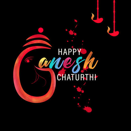 Happy Ganesh Chaturthi. Easy to edit vector illustration of Lord Ganpati on brush background_Vector,Illustrationの写真素材