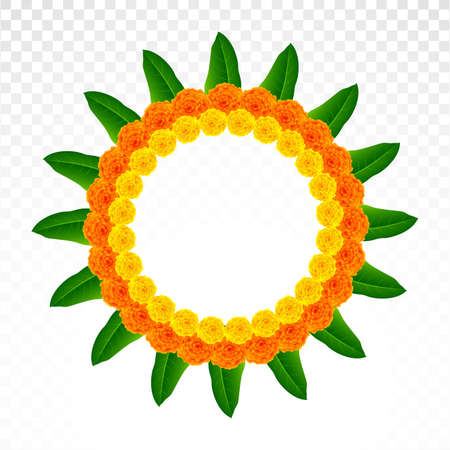 Illustration of a beautiful flower arrangement rounded rangoli for india traditional festival,wedding ceremony etc.のイラスト素材