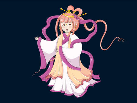 Beautiful illustration of Chinese Goddess of Moon or moon princess character for mid autumn festival or Chuseok festivalのイラスト素材