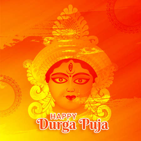 Happy navratri. Indian Festival Durga Puja with abstract background and Goddess Durga beautiful Face Illustration.のイラスト素材