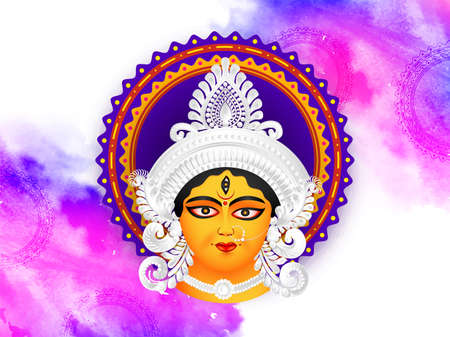 Happy navratri. Indian Festival navratri & Durga Puja with abstract Design background and Goddess Durga beautiful Face Illustration.のイラスト素材