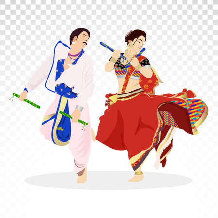 Navrattri character dancing on garba on the occassion of navratri on png background .のイラスト素材