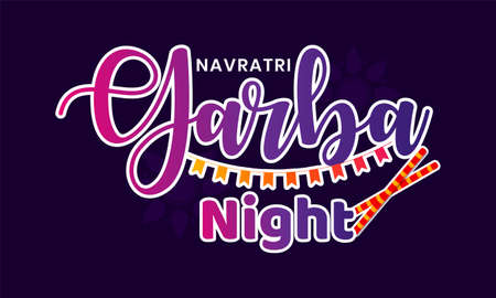 Happy Navratri. Indian festival celebration Vector typography text on Garba night.のイラスト素材