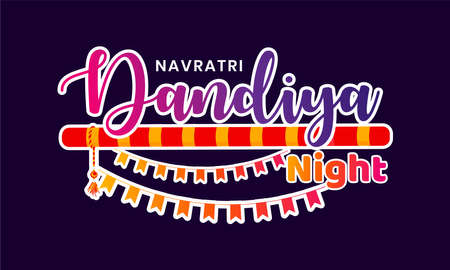 Happy Navratri. Indian festival celebration Vector typography text on garba and dandiya night for bannerのイラスト素材
