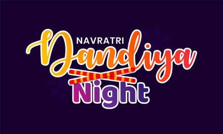 Happy Navratri. Indian festival celebration Vector typography text on dandiya night.のイラスト素材