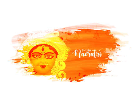 happy navratri. Indian Festival navratri & Durga Puja with abstract Design background and Goddess Durga beautiful Face Illustration.のイラスト素材