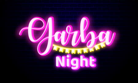Happy Navratri. Indian festival celebration Vector typography neon light text on Garba night.のイラスト素材