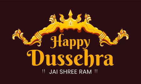 Happy Dussehra. Indian festival celebration. lord ram kill ravana on dussehra. Victory of good over evil. Vector typography text .のイラスト素材