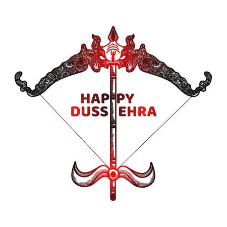 Hand drawn sketching illustration of bow and arrow in Happy Dussehra festival of India.のイラスト素材