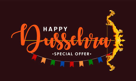 Happy Dussehra special offer sale. Indian festival celebration. Victory of good over evil. Vector typography text .のイラスト素材