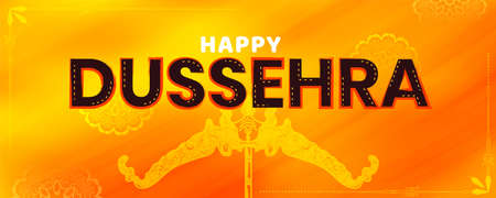 Illustration of bow and arrow in Happy Dussehra festival of India background with typography Dussehra text .のイラスト素材