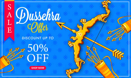 Creative illustration,sale banner or sale poster upto 50% off for Dussehra celebration.Happy dussehra.のイラスト素材