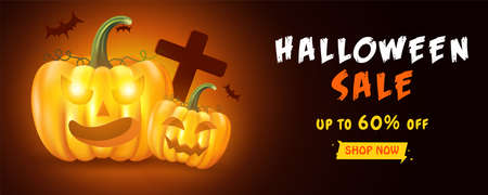 Creative vetor illustrtion banner design on halloween sale, upto 60% off sale on halloween night.のイラスト素材