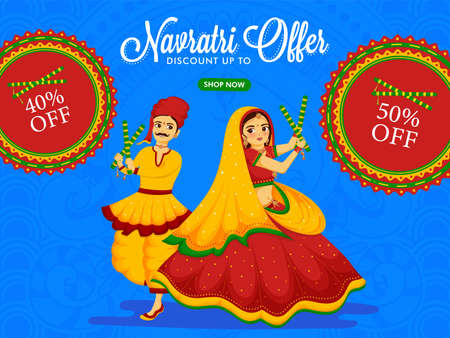 Great discount sale banner, poster, web header design for celebration of indian festival of Happy navratri.のイラスト素材
