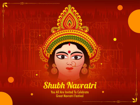 Illustration of maa durga for celebration of festival of india happy navratri, Banner, poster, card design.のイラスト素材