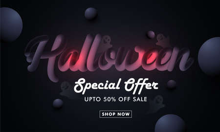 Horror calligraphy text of halloween night special offer sale web banner or poster design for advertising.のイラスト素材