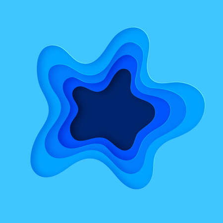 Abstract minimal blue color 3d paper art or origami art illustration. Vector art for banner, poster, cover, invitations and etc.のイラスト素材