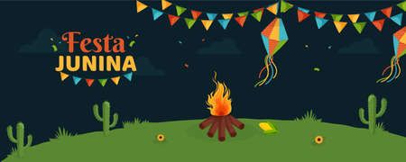 Festa junina brazilian festival holiday background, bonfire night.のイラスト素材