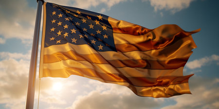 3D rendering of the national flag of the USA waving in the windの素材
