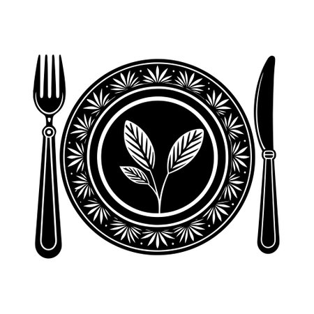 plate with leafs and cutlery isolated icon vector illustration designのイラスト素材