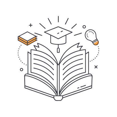 Education line icon. Vector illustration of book with graduation cap and lightbulb.のイラスト素材