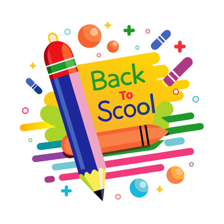 Back to school banner with pencils and erasers. Vector illustrationのイラスト素材
