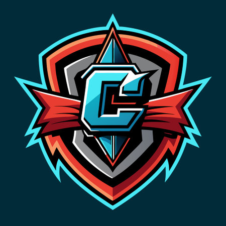 G letter logo design with shield and red ribbon on blue background.のイラスト素材