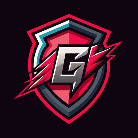 E letter logo with shield and lightning. Vector template for your sport team or corporate identity.のイラスト素材