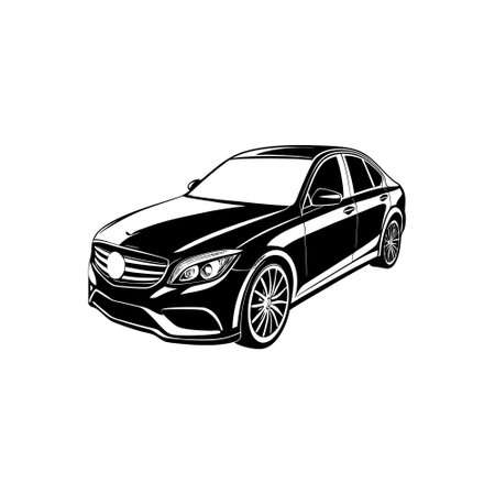 Vector illustration of a black car isolated on white background. Side view.のイラスト素材