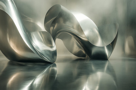abstract metal sculpture with reflection on the floor. 3d renderingの素材